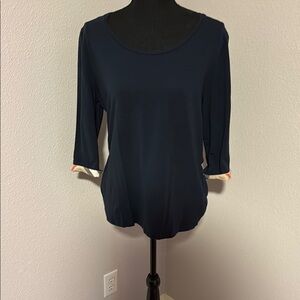 Burberry Women's Navy Top with Rolled Sleeves XL